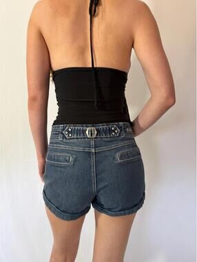 Free Culture Y2K 00s Dark Wash Low Rise Denim Shorts